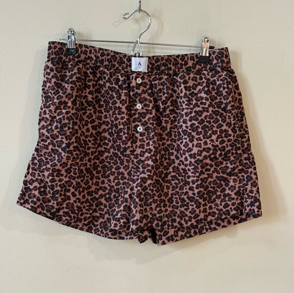Anthropologie Leopard Print Button-Front Shorts in Mauve and Black
